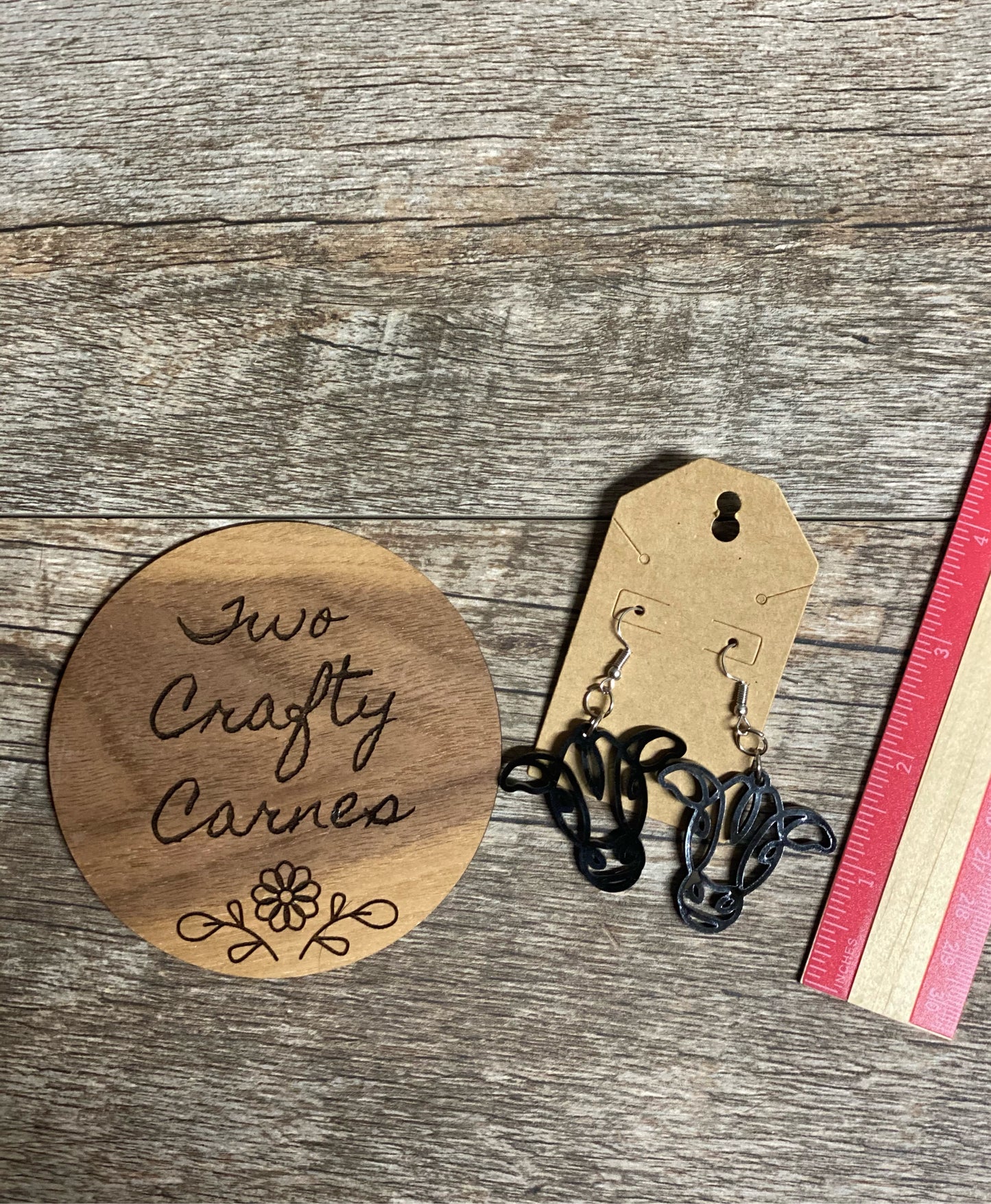 Acrylic Black Cow Dangle Earrings