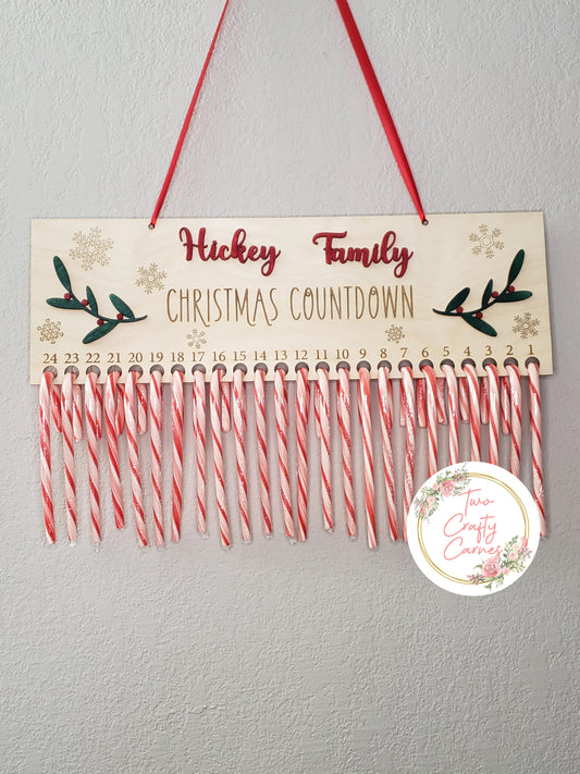 Candy Cane Christmas Countdown Sign Personalized