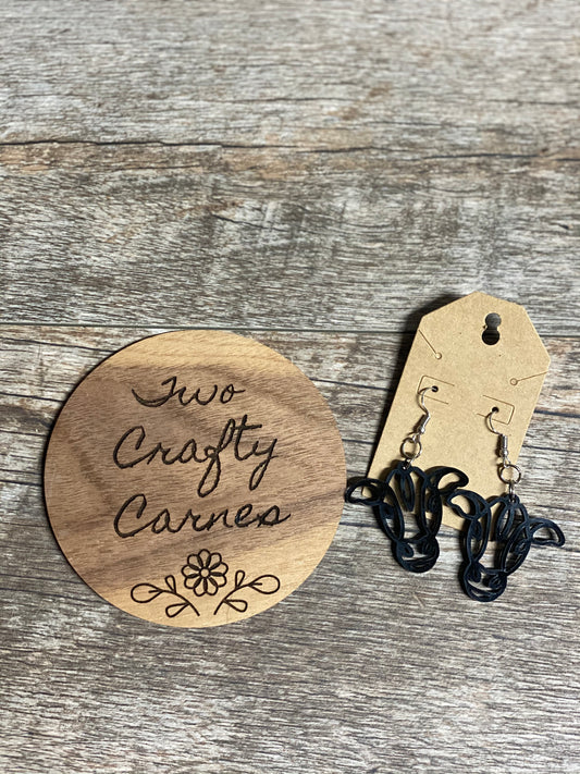 Acrylic Black Cow Dangle Earrings